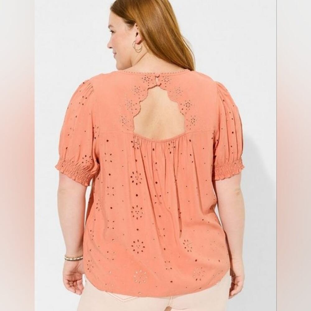 Torrid Top 2X Orange Abbey Challis Eyelet Back Cutout Short Sleeve